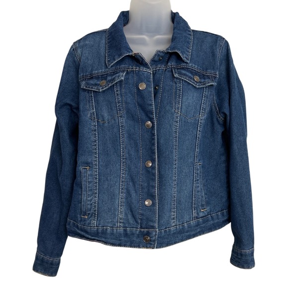 Reversible Jean Jacket Sz Small Plaid Lining Button Up Denim Women's Chic Cozy - Picture 1 of 14